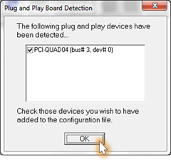 detect pci board on instacal but not on excel